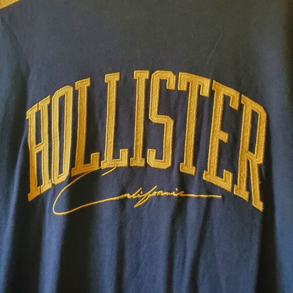 Hollister California Men's Black & Gold Long Sleeve Logo Embroidered Jersey XL - Picture 2 of 10